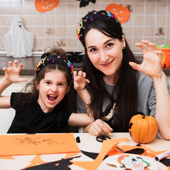 Halloween Headband Rhinestone Beaded Top Knot Accessories for Women